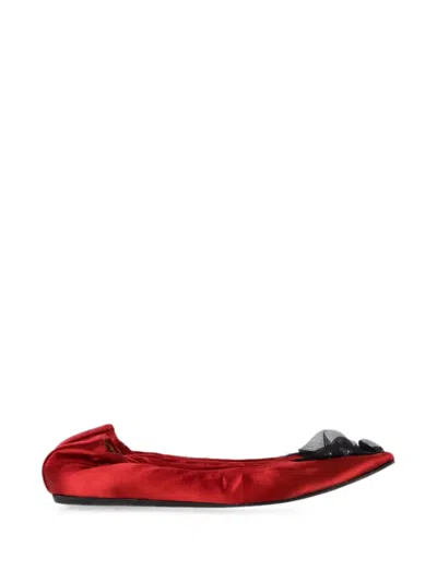 Pre-owned Lanvin Brooch-embellished Ballet Flats In Red