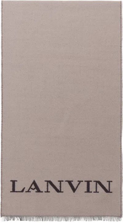 Lanvin Brown & Gray Logo Woven Scarf In Brown/grey