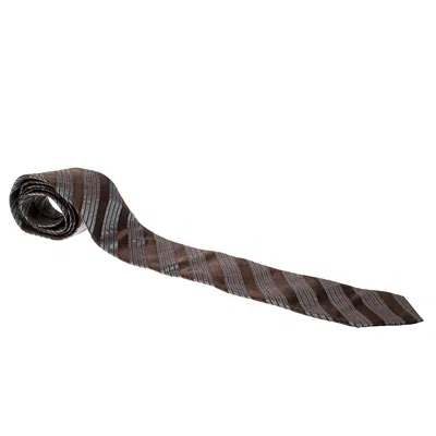 Lanvin Brown And Grey Diagonal Striped Silk Tie In Burgundy