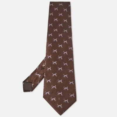 Pre-owned Lanvin Brown Cat Print Satin Silk Traditional Tie