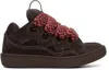 Lanvin Brown Curb Leather Sneakers In Brown