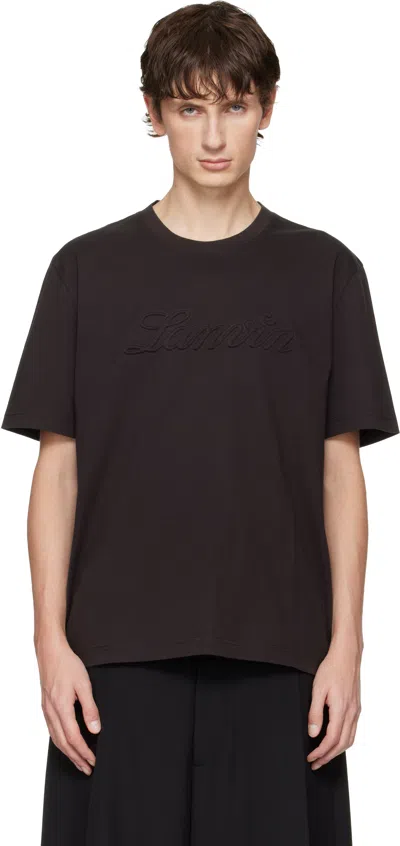 LANVIN BROWN DEBOSSED SCRIPT LOGO T-SHIRT