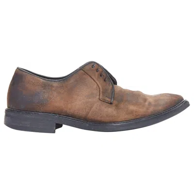 Pre-owned Lanvin Brown Distressed Brushed Leather Slip On Laceless Brogues Uk5 Eu38