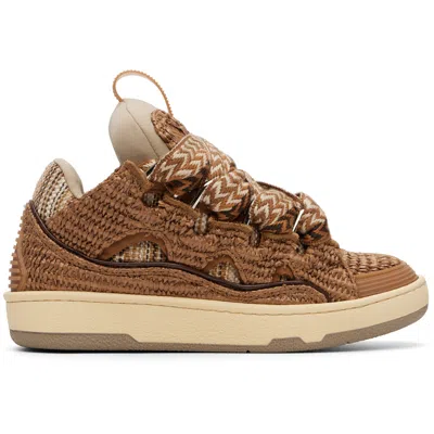 Lanvin Brown Faux-raffia Curb Sneakers