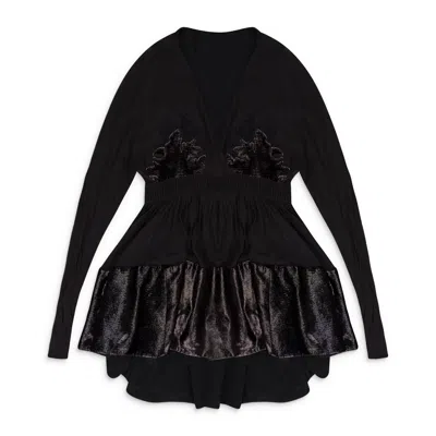 Lanvin Brown Lace V Neck Flare Short Dress In Black