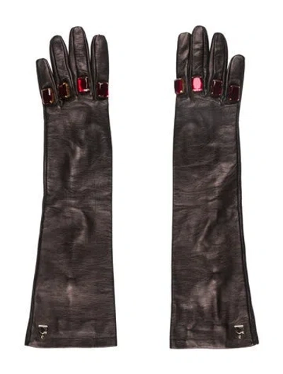 Pre-owned Lanvin Brown Leather Gloves With Embellishments