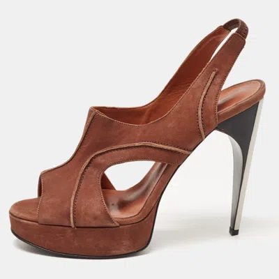 Lanvin Brown Nubuck Leather Platform Slingback Sandals