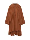 Lanvin Brown Pleated Voile Dress With Buttons By  In Brown