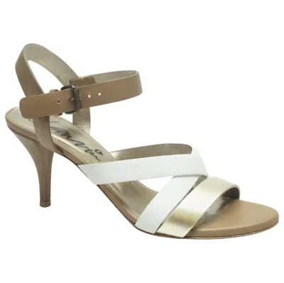 Pre-owned Lanvin Brown / White / Metallic Gold Strappy Heel