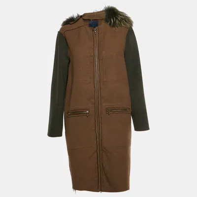 Pre-owned Lanvin Brown Wool Blend Fur Coat M