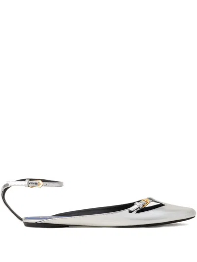 Lanvin Buckle Ankle-strap Ballet Flats In Silver