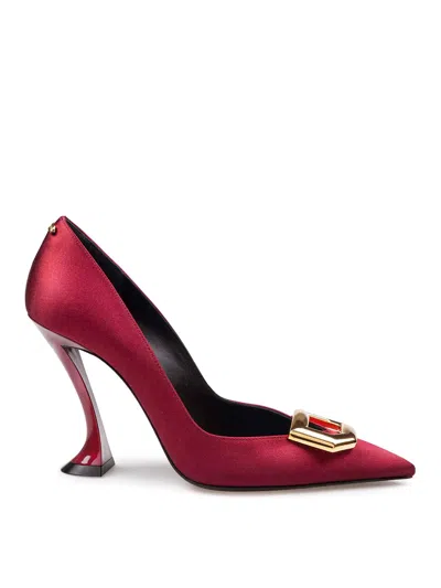 Lanvin Buckle Decollete In Satin With Sculpted Heel In Multi