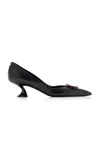 Lanvin Buckle-detail Leather Kitten Heels In Black