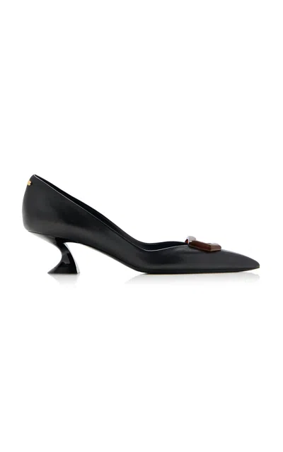 Lanvin Buckle-detail Leather Kitten Heels In Black