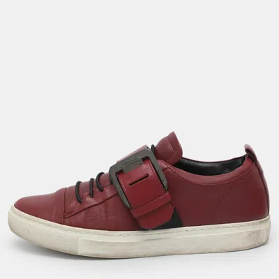 Pre-owned Lanvin Buckle Embellished Size 37 Burgundy Leather Slip On Sneakers