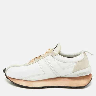 Pre-owned Lanvin Bumper Size 44 White Nylon Leather And Suede Low Top Sneakers