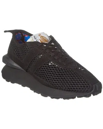 Pre-owned Lanvin Bumpr Mesh & Suede Sneaker Men's In Black