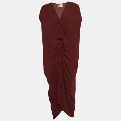 Pre-owned Lanvin Burgundy Chiffon Ruched Draped Midi Dress M