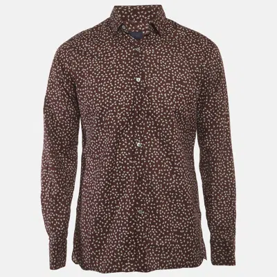 Pre-owned Lanvin Burgundy Geometric Print Cotton Button Up Shirt L
