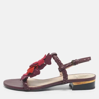 Lanvin Burgundy Leather And Suede Ankle Strap Sandals In Multi