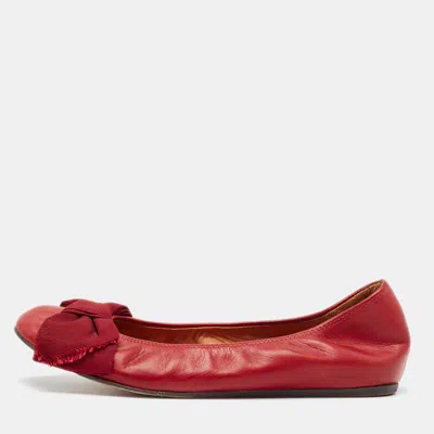Pre-owned Lanvin Burgundy Leather Bow Ballet Flats Size 38
