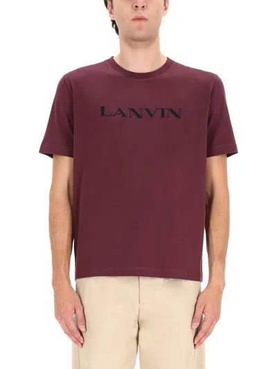Lanvin Burgundy Straight Fit Logo T-shirt In Brown
