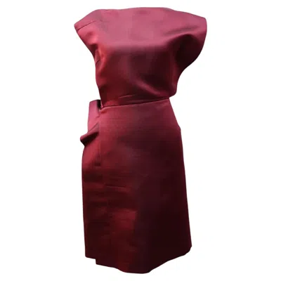 Pre-owned Lanvin Burgundy Structured Draped Mini Dress - Eu 42 In Red