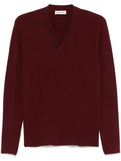 Lanvin Burgundy Ribbed V-neck Sweater In 39 Burgundy