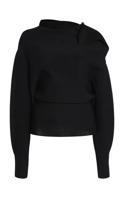 Lanvin Buttoned-collar Knit Top In Black