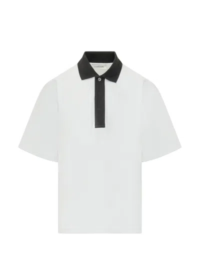 Lanvin Buttoned Cotton Polo Shirt In White