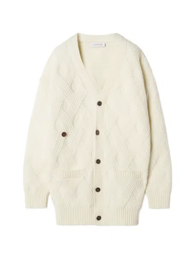 Lanvin Cable-knit Loose-fit Cardigan In Neutral
