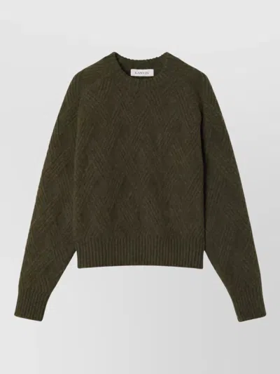 Lanvin Cable-knit Wool Crew-neck Jumper In Gray