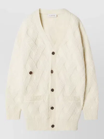 Lanvin Cable-knit Wool V-neck Cardigan In Neutral