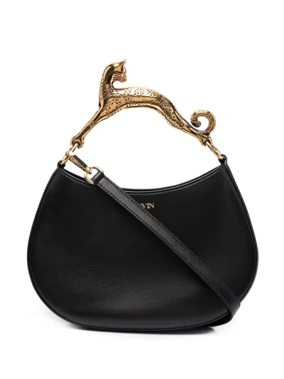 Lanvin Calf Leather Cat Handle Crescent Hobo Bag In Black