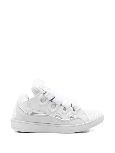 Lanvin Curb Sneakers In White Suede And Leather In Multi