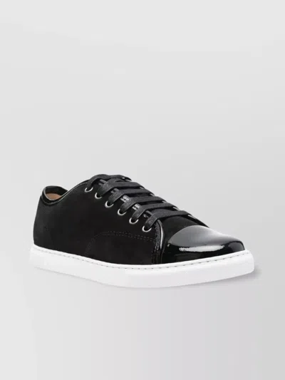 Lanvin Calf Suede Sneakers Metal Eyelet In Black