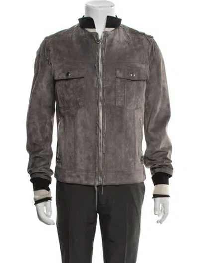 Pre-owned Lanvin Calfskin Bomber Jacket In Gray
