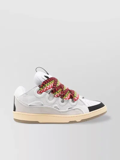 Lanvin Calfskin Mesh Insert Sneakers In White