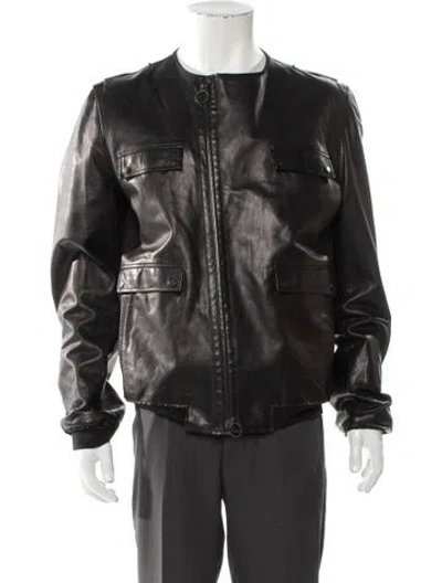 Pre-owned Lanvin Calfskin Moto Jacket In Gray
