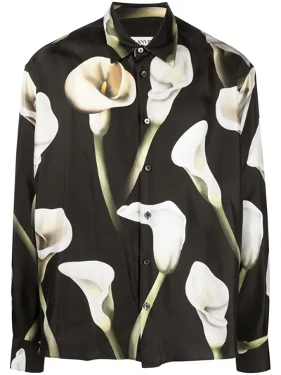 Lanvin Calla Lily Print Silk Shirt In Black