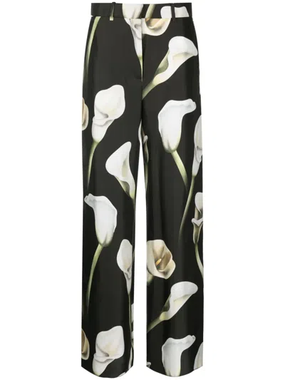Lanvin Calla Lily-print Silk Trousers In Green