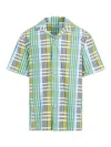 Lanvin Multicolor Check Pattern Cotton Camp Collar Shirt In Green