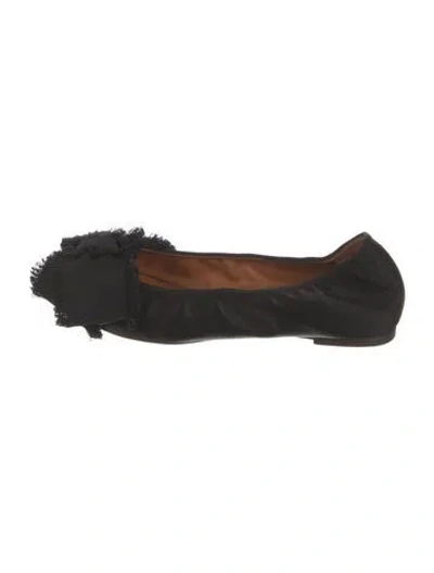 Pre-owned Lanvin Canvas Bow Accents Ballet Flats In Black