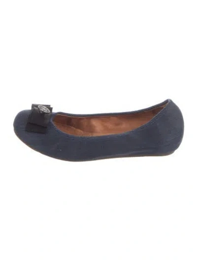 Pre-owned Lanvin Canvas Bow Accents Ballet Flats In Blue