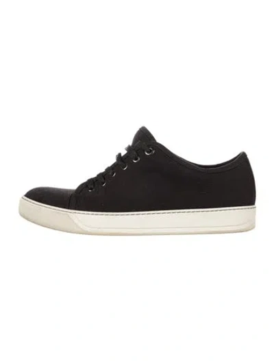 Pre-owned Lanvin Canvas Leather Trim Embellishment Sneakers In Blue