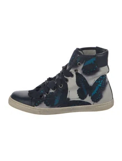 Pre-owned Lanvin Canvas Printed Wedge Sneakers In Blue