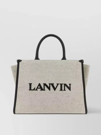 Lanvin Canvas Small Shopping Bag With Contrast Trim In Gray