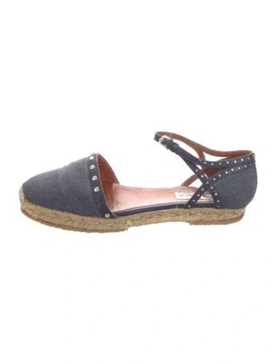 Pre-owned Lanvin Canvas Studded Accents Espadrilles In Blue/neutrals