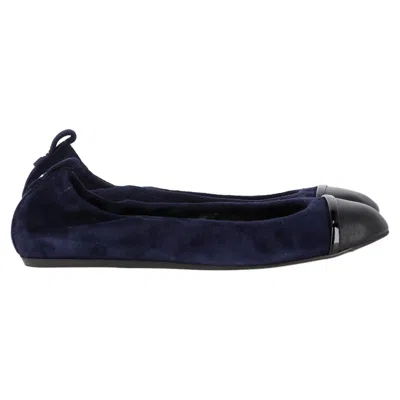 Lanvin Cap Toe Ballet Flats In Navy Blue Suede