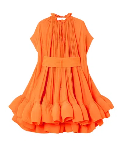 Lanvin Cape-effect Belted Charmeuse Mini Dress In Orange